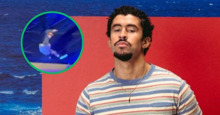 Bad Bunny sufre aparatosa caída en su primer concierto en México: “Haciendo tributo a Juan Gabriel”