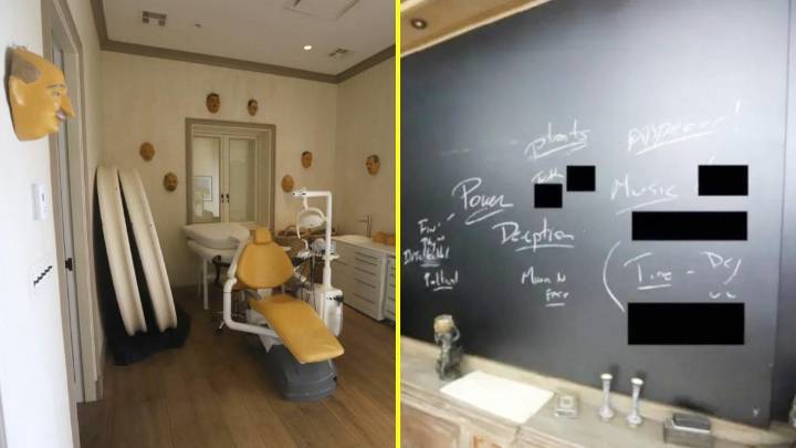 Publican imágenes inéditas de la isla privada de Jeffrey Epstein: Se ven máscaras y una pizarra con enigmáticas palabras