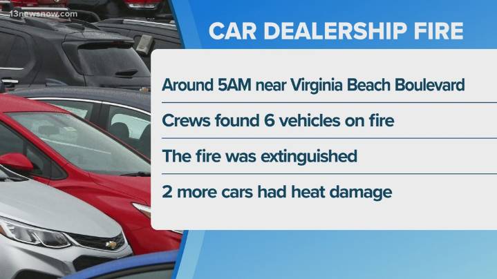 Fire damages 8 vehicles at Virginia Beach dealership; cause under investigation