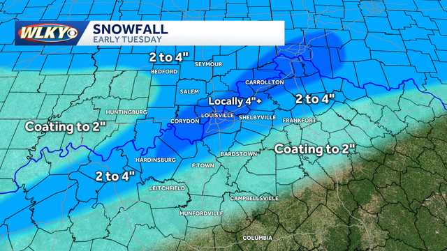 SNOW TOTALS | See how much fell in Louisville, surrounding cities on Tuesday