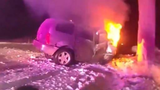 Lansing man seriously injured after vehicle crashes into tree, catching fire