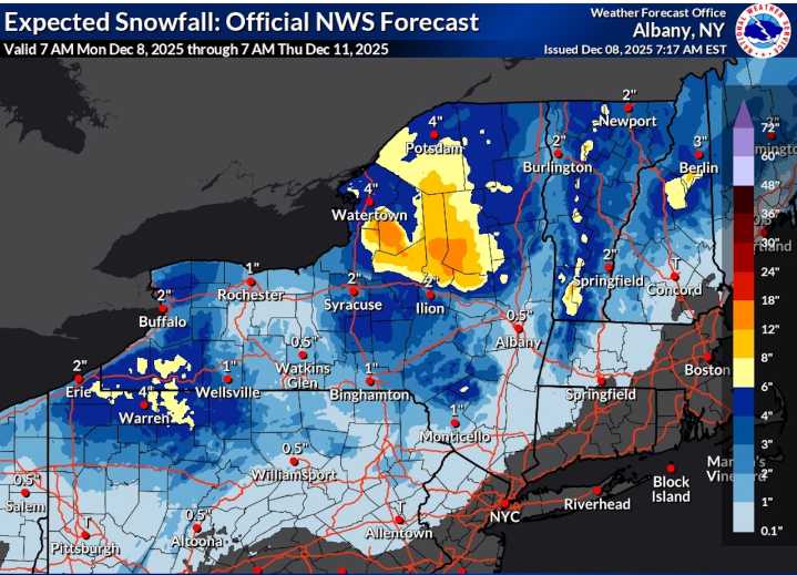 Syracuse to be hit with intense cold Monday night with rain and snow coming midweek