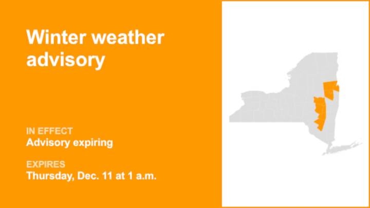 NY weather: Winter weather advisory for part of New York likely to expire at 1 a.m.