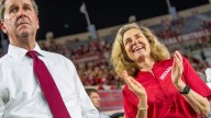 IU president Pam Whitten celebrates Indiana football's Big Ten title