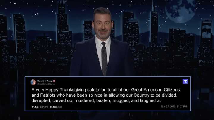 Jimmy Kimmel responds to Trumps offensive Thanksgiving rant