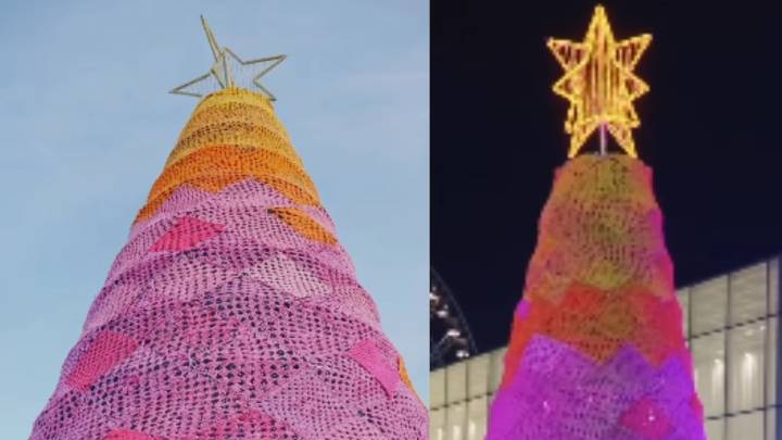 La ciudad colombiana que deslumbra con el primer árbol de Navidad tejido en crochet