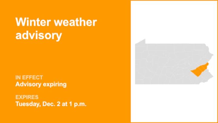 Update: The current winter weather advisory for Southeast Pa. will expire at 1 p.m.