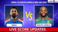 Cricket SA 42/1 in 10 Overs | India vs South Africa Live Score Updates of 3rd ODI 2025: Quinton de Kock, Temba Bavuma Consolidate