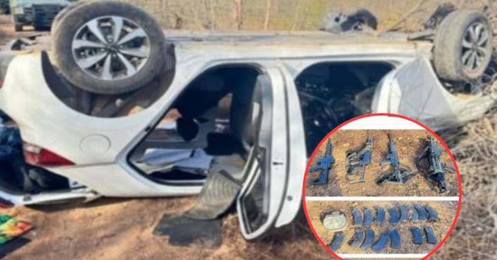 Vehículo robado, armas de alto poder y un dron: tras brutal agresión, fuerzas federales aseguran arsenal y unidad volcada en Culiacán