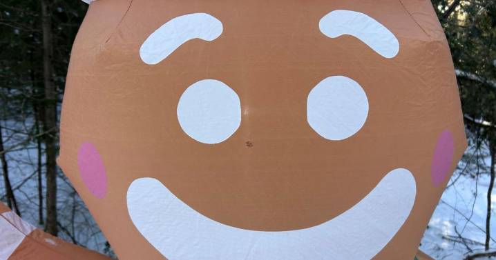 Inflatable gingerbread man, snowmen shot in Bow