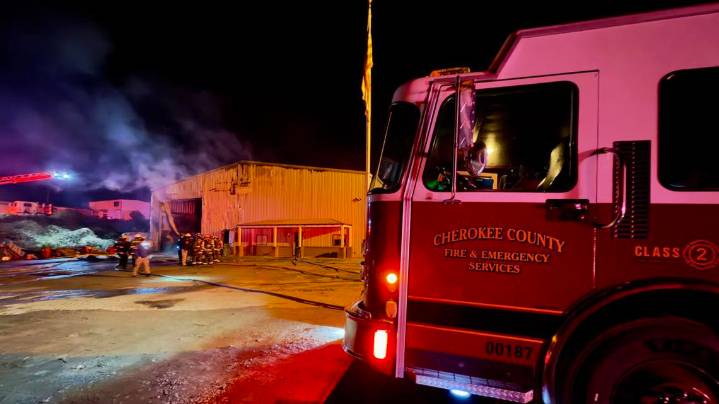 Large fire at commercial facility in Cherokee County
