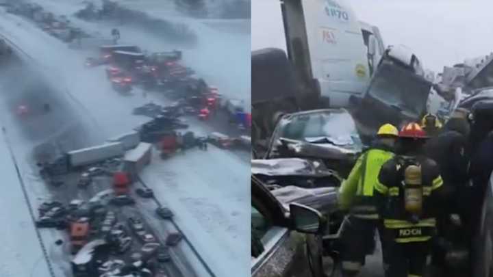 Las imágenes del choque de 50 carros en una vía de Estados Unidos por culpa de tormenta de nieve