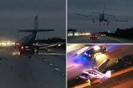 Jaw-dropping video captures plane crashing into car on Florida Interstate, injuring driver