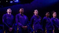 LSU Women's Basketball leads National Anthem after sound system failed