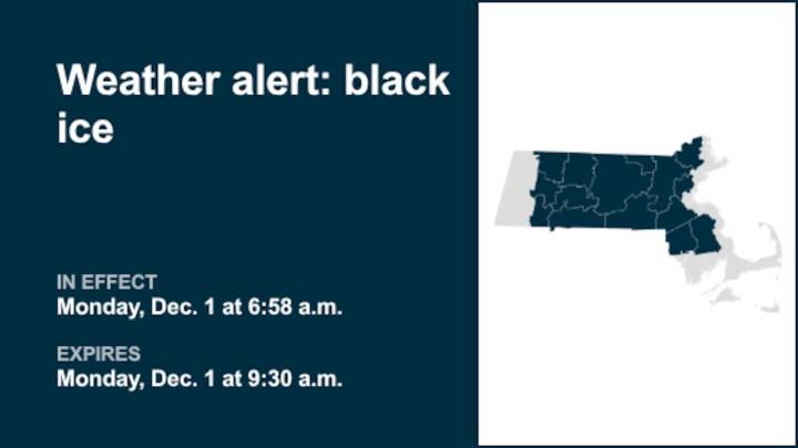 Brace for black ice in 8 Massachusetts counties Monday morning