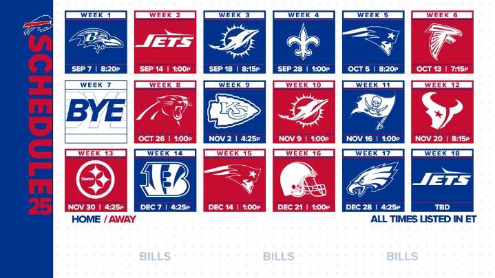 The Bills 2025 schedule has been released. Here's a look at who they play and when