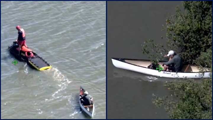Video: Florida officials rescue canoer who overturned and lost his paddle