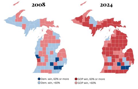 Blue wall crumbled, Michigan is a swing state again. Maps show how it evolved