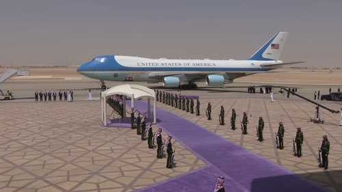 Saudi crown prince welcomes Trump to kingdom as US leader begins four