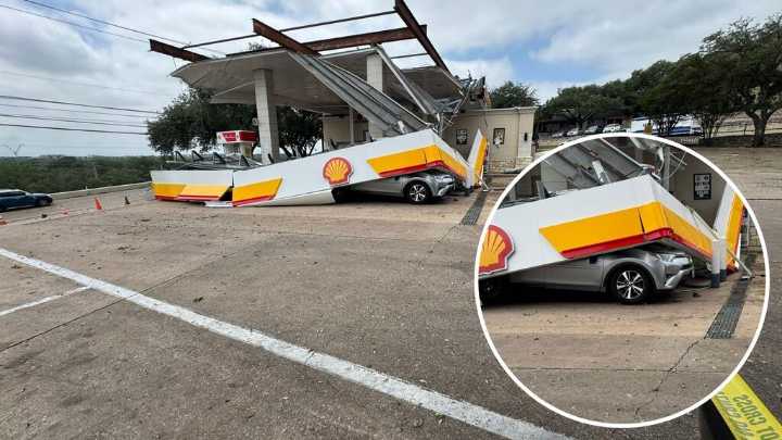 Colapsa el techo de una estación de gasolina sobre varios autos al norte de Austin