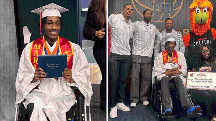 Teen graduates and gets surprise from Miami Heat after shooting left him paralyzed
