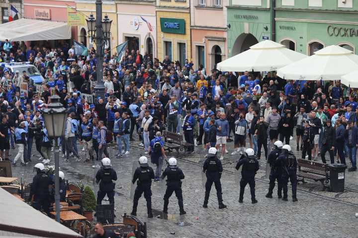 Watch: Chelsea Betis fans fight and throw chairs before final