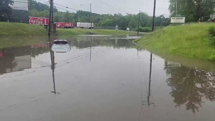Pittston street submerged in deep water flood