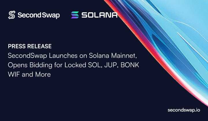 SecondSwap Launches on Solana Mainnet, Opens Bidding for Locked SOL, JUP, BONK, WIF and More