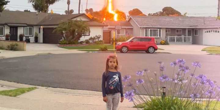 VIDEO: Lightning strike just behind child caught on camera in California