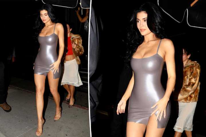 Kylie Jenner slips into skintight chrome minidress