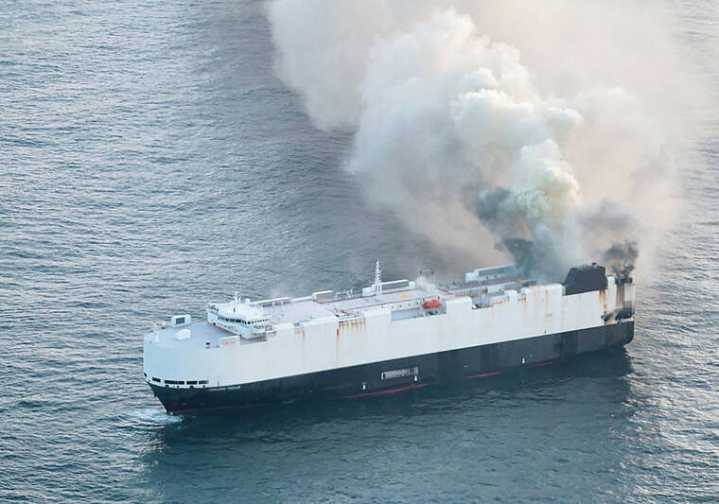 Cargo ship carrying electric vehicles burns off Alaska