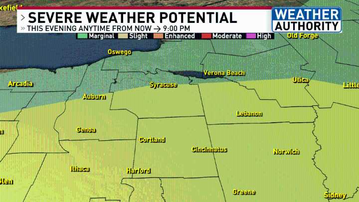 The chance for severe weather this evening in parts of CNY has increased
