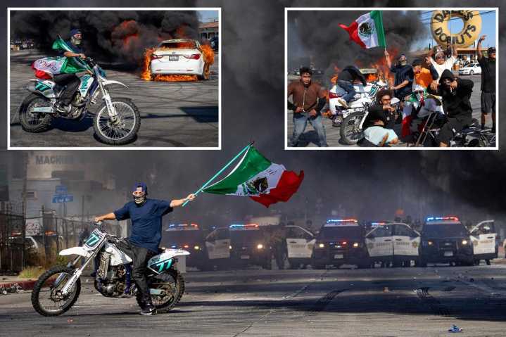 Mexican flag-waving masked protester becomes the symbol of LA anti
