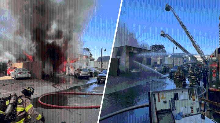 Large fire destroys auto repair shop in Stamford