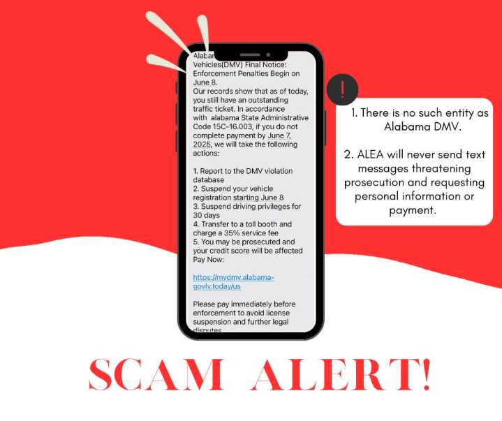 ALEA warns Alabamians of nationwide phishing scam impersonating ‘Alabama DMV’