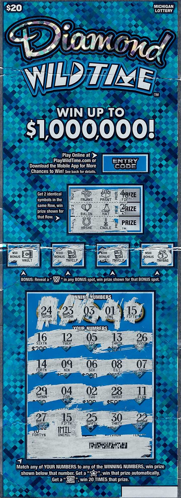 Emmet County man wins $1 million playing the Michigan Lottery’s Diamond Wild Time Instant Game