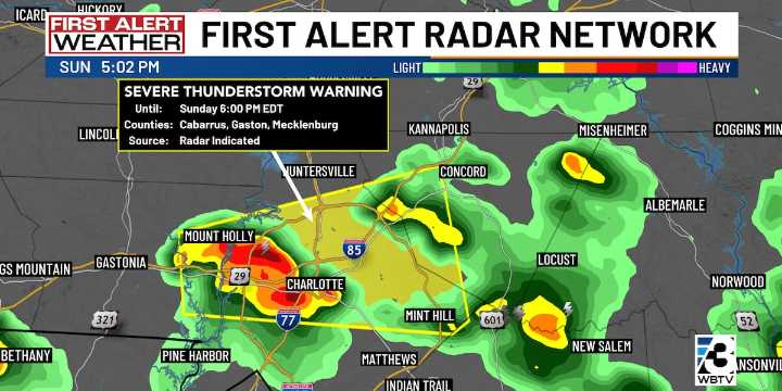 Severe thunderstorm warning issued in Charlotte region on Sunday: What to know