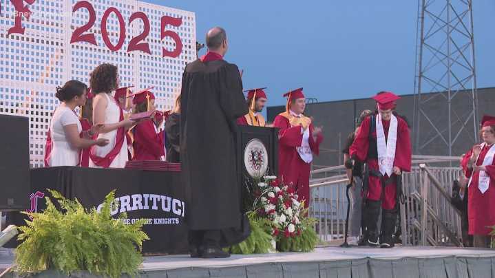 Currituck County senior graduates using robotic exoskeleton