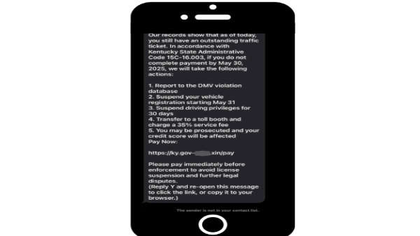 Transportation Cabinet Issues Text Message SCAM Alert