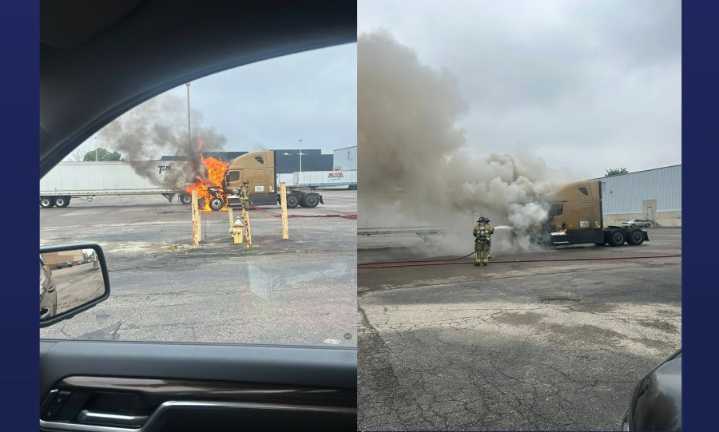 Semi truck catches fire near Big Sandy Superstore early Saturday morning