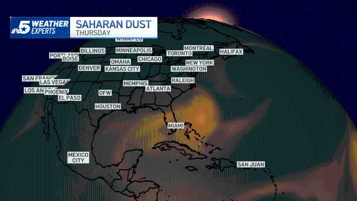 Saharan dust moving across the Caribbean en route to the U.S.