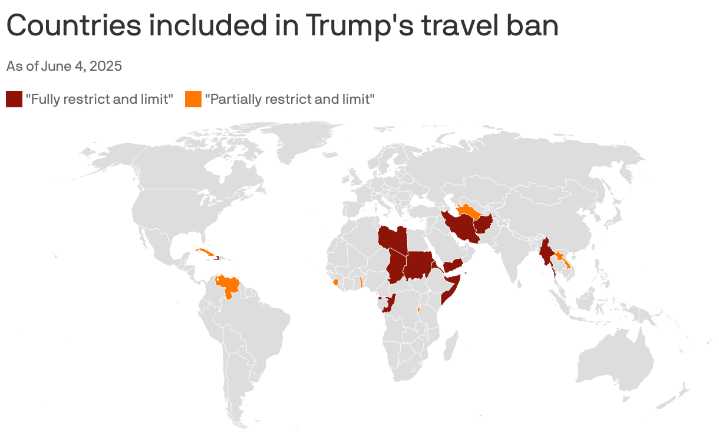 Trump issues travel ban for 12 countries