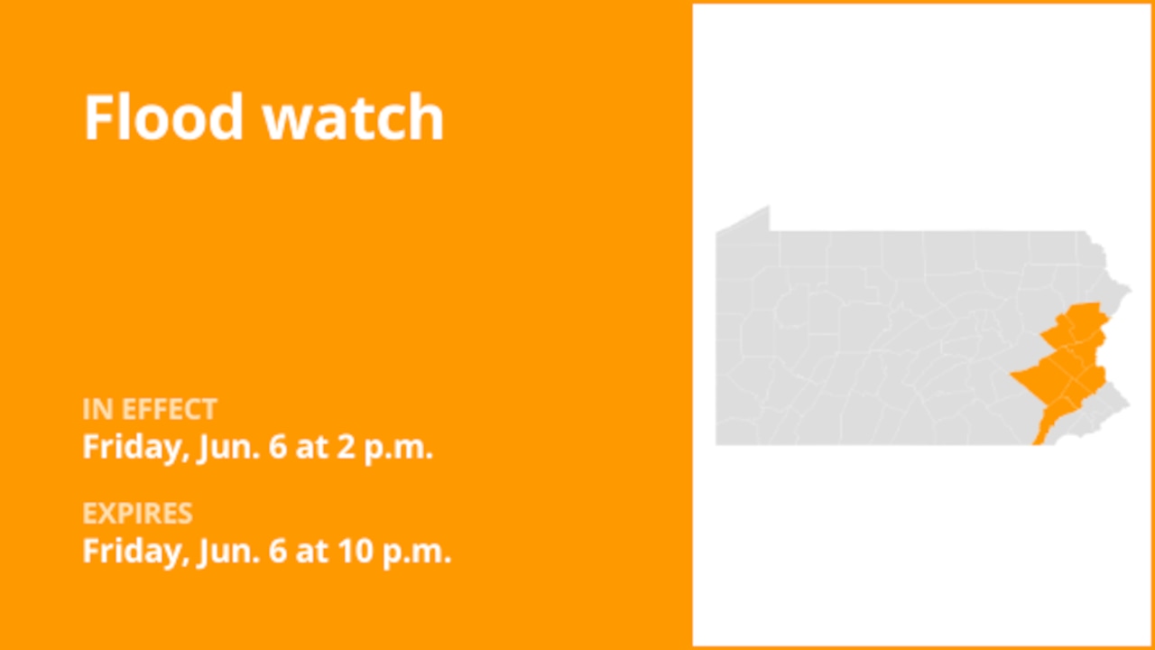 Pennsylvania under a flood watch until Friday night triggered by substantial downpours