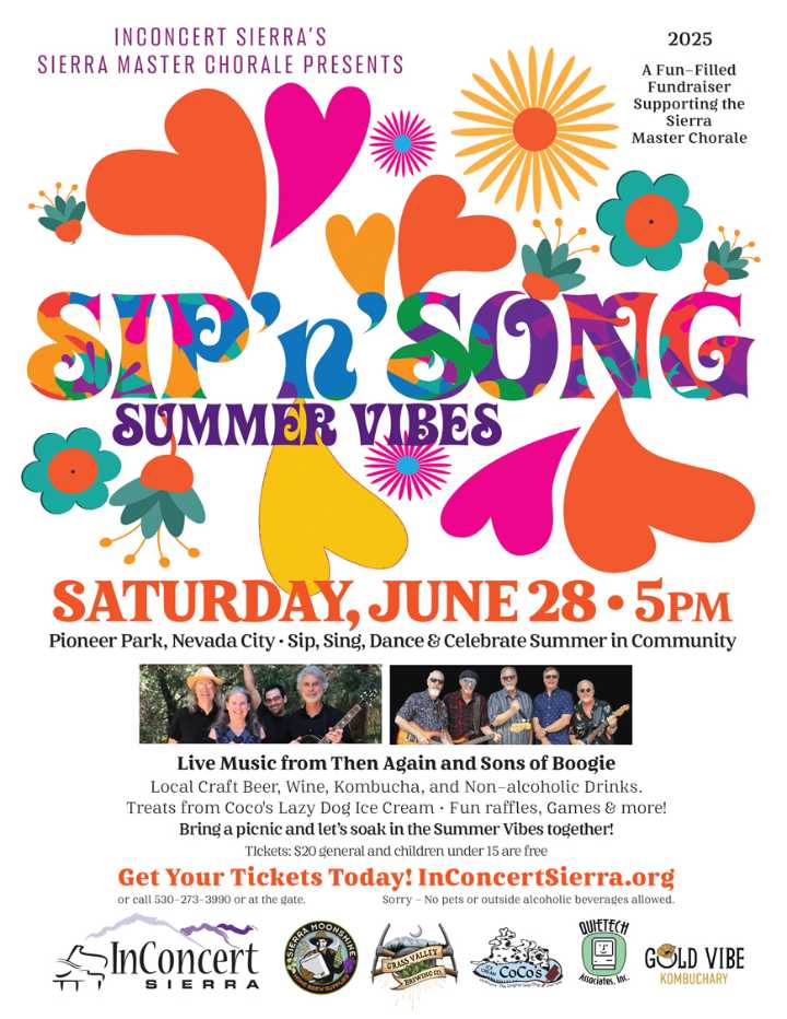 InConcert Sierra – Sip ‘n’ Song at Pioneer Park on June 28