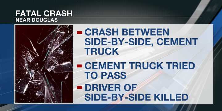 One killed in crash between side-by-side, cement truck near Douglas