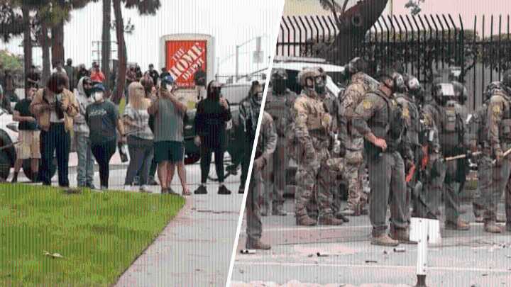 Protesters clash with federal agents near a Home Depot in Paramount