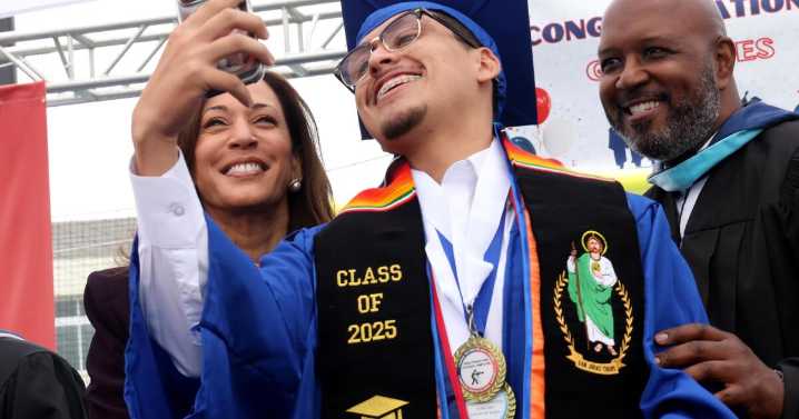 Their political futures uncertain, Newsom and Harris go on the road to Compton to feed young dreams