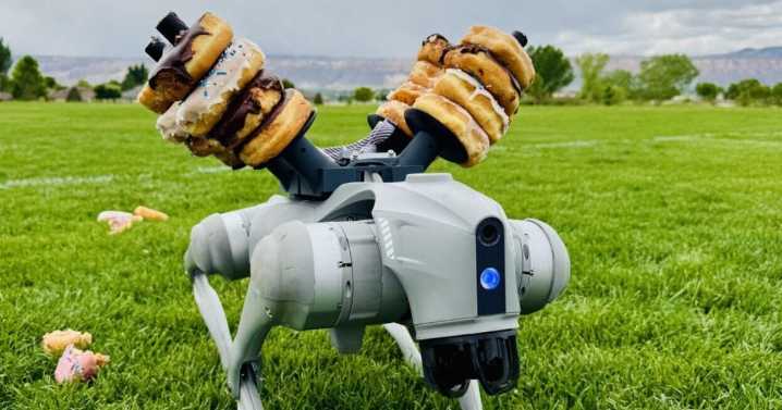 Robotic dog delivers donuts to police officers on Donut Day