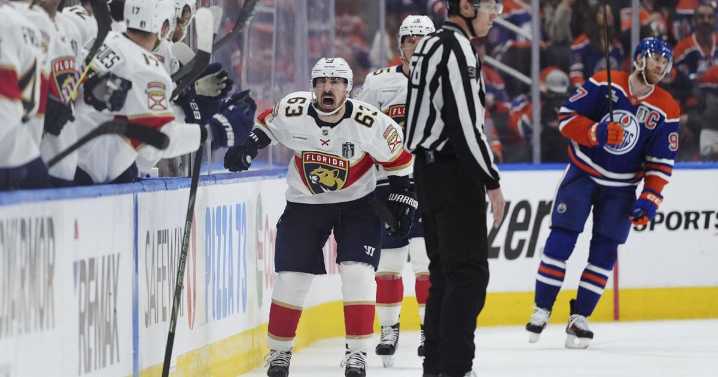 Marchand scores in 2nd OT, Panthers beat Oilers in Game 2