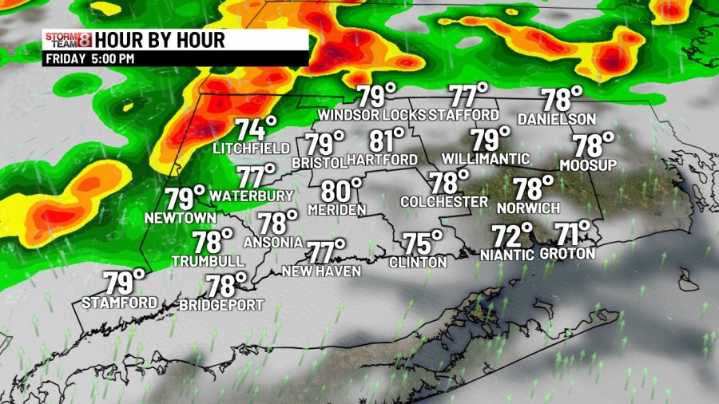 Hazy and humid with scattered showers & storms later today